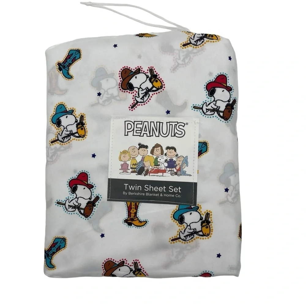 Peanuts Snoopy Twin Size Ride ‘Em Cowboy Sheet Set 3 piece white NWT